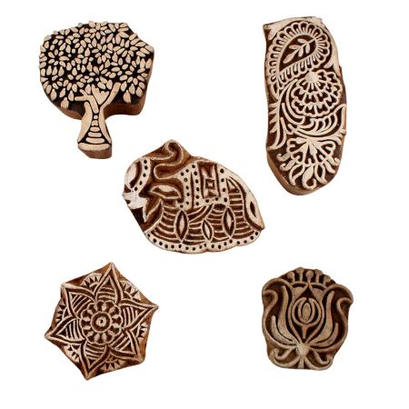 Set of 5 Piece New Mix Wooden Printing Blocks